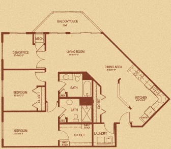 Floor plan for 2 beds, 2 baths, 1298 sqft